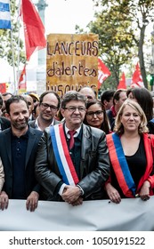 Paris, France - 23/09/17. Jean Luc Melenchon And Manuel Valls During The 