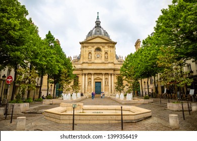 Paris, France - 24.04.2019: Sorbonne Square And College De Sorbonne, Founded In 1257 By Robert De Sorbon As One Of The First Colleges Of Medieval University, Paris, France