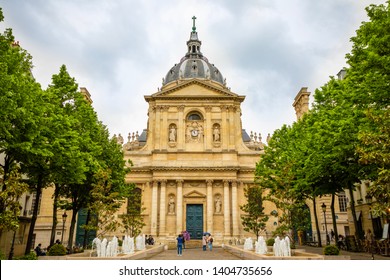 Paris, France - 24.04.2019: Sorbonne Square And College De Sorbonne, Founded In 1257 By Robert De Sorbon As One Of The First Colleges Of Medieval University, Paris, France