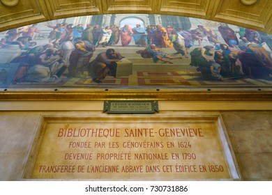 PARIS, FRANCE -27 MAR 2017- The Bibliotheque Sainte-Genevieve Is A Landmark Public Library In The Fifth Arrondissement Of Paris Near The Sorbonne University, The Pantheon And The Lycee Henri IV.