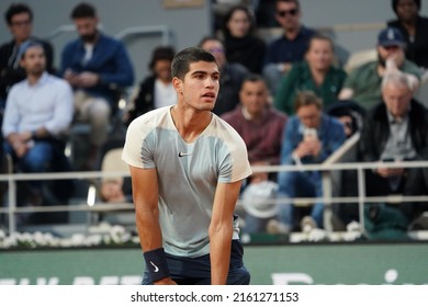 Paris, France - 27 May 2022: Carlos Alcaraz (ESP) Playing Sebastian Korda (USA) In The 3rd Round Night Session On Day 6 Of The Roland Garros Tennis Tournament