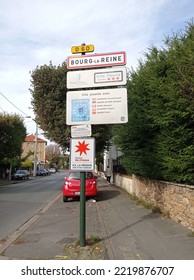 Paris, France - 27 October 2022: 
Road Sign Of The French Village Bourg La Reine