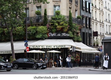 Paris, France - 27.06.2021: Facade Of The Famous Café De Flore On Boulevard Saint-Germain In Paris