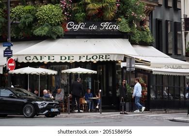 Paris, France - 27.06.2021: Facade Of The Famous Café De Flore On Boulevard Saint-Germain In Paris