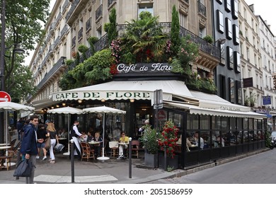 Paris, France - 27.06.2021: Facade Of The Famous Café De Flore On Boulevard Saint-Germain In Paris