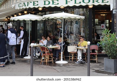 Paris, France - 27.06.2021: Facade Of The Famous Café De Flore On Boulevard Saint-Germain In Paris