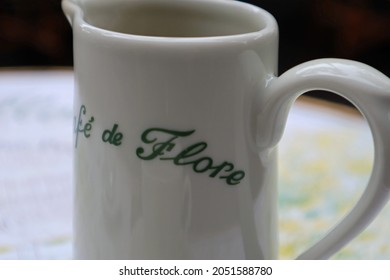 Paris, France - 27.06.2021: Jug Of Milk In The Famous Café De Flore On Boulevard Saint-Germain In Paris