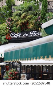 Paris, France - 27.06.2021: Signboard On The Famous Café De Flore On Boulevard Saint-Germain In Paris