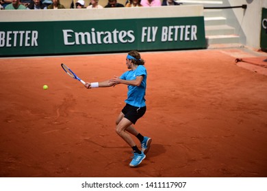 Paris, France - 29 May 2019: Stefanos Tsitsipas Playing Hugo Dellien In 2nd Round On Court Simonne Mathieu At Roland Garros