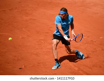 Paris, France - 29 May 2019: Stefanos Tsitsipas Playing Hugo Dellien In 2nd Round On Court Simonne Mathieu At Roland Garros