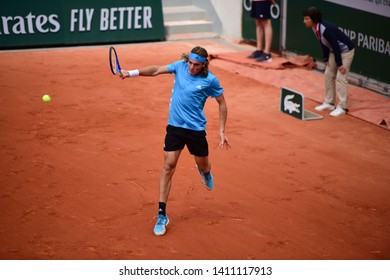 Paris, France - 29 May 2019: Stefanos Tsitsipas Playing Hugo Dellien In 2nd Round On Court Simonne Mathieu At Roland Garros