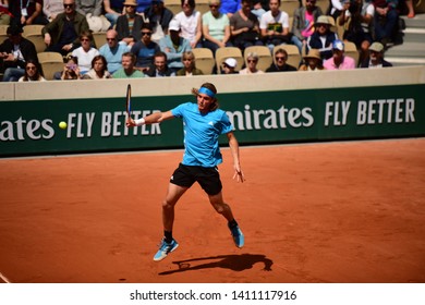 Paris, France - 29 May 2019: Stefanos Tsitsipas Playing Hugo Dellien In 2nd Round On Court Simonne Mathieu At Roland Garros