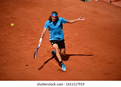 Paris, France - 29 May 2019: Stefanos Tsitsipas Playing Hugo Dellien In 2nd Round On Court Simonne Mathieu At Roland Garros