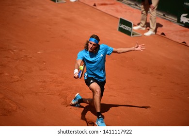 Paris, France - 29 May 2019: Stefanos Tsitsipas Playing Hugo Dellien In 2nd Round On Court Simonne Mathieu At Roland Garros