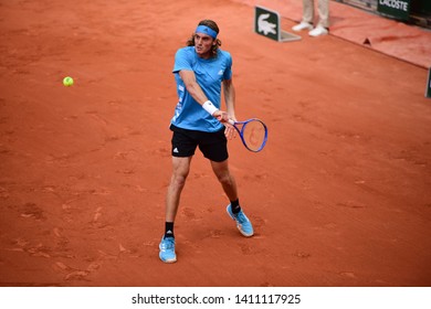 Paris, France - 29 May 2019: Stefanos Tsitsipas Playing Hugo Dellien In 2nd Round On Court Simonne Mathieu At Roland Garros