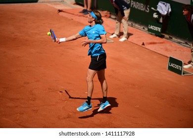 Paris, France - 29 May 2019: Stefanos Tsitsipas Playing Hugo Dellien In 2nd Round On Court Simonne Mathieu At Roland Garros