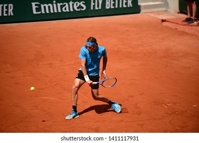 Paris, France - 29 May 2019: Stefanos Tsitsipas Playing Hugo Dellien In 2nd Round On Court Simonne Mathieu At Roland Garros