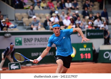 Paris, France - 29 May 2019: Stefanos Tsitsipas Playing Hugo Dellien In 2nd Round On Court Simonne Mathieu At Roland Garros