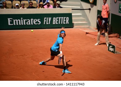 Paris, France - 29 May 2019: Stefanos Tsitsipas Playing Hugo Dellien In 2nd Round On Court Simonne Mathieu At Roland Garros