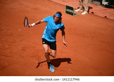 Paris, France - 29 May 2019: Stefanos Tsitsipas Playing Hugo Dellien In 2nd Round On Court Simonne Mathieu At Roland Garros