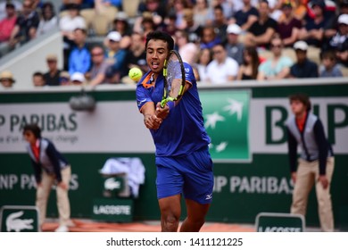 Paris, France - 29 May 2019: Bolivia's Hugo Dellien Playing Greece's Stefanos Tsitsipas In 2nd Round Of Roland Garros On Court Simonne Mathieu