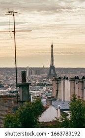 Paris, France, 30.09.2019.Beautiful Panorama Of Montmartre Roof Top,horizon Panoramic City Landscape With Eifel Tower. City Lifestyle.  