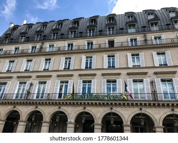 PARIS, FRANCE -4 July 2019 View Of The Hotel Meurice, A Luxury Historic Hotel Located In The First Arrondissement Of Paris On The Right Bank Next To The Tuileries Garden And The Louvre Museum.