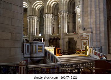 Paris, France - 6th June, 2019: Romano-Byzantine Style Architecture Inside Of Sacre Coeur Basilica.