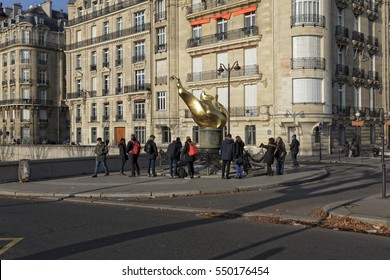 Paris, France Alma Bridge - January 2017. People Visit The Place Where Lady Diana Spencer Was Killed In A Car Accident Twenty Years Ago