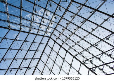 Paris, France - April 1, 2019: Inside The Famous Glass Pyramid Of Louvre