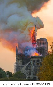 Paris, France - April 15th 2019: Notre Dame Cathedral Fire