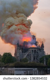 Paris, France, April 15th 2019, Notre Dame De Pariss On Fire 