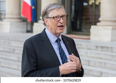 PARIS, FRANCE - APRIL 16, 2018 : Bill Gates at the Elysee Palace to encounter the french president to speak about Bill & Melinda Gates Foundation (BMGF).
