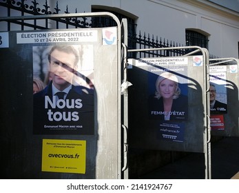 paris, france - april 2 2022 : candidate posters for presidential election campaign.