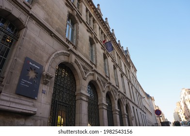 Paris, France - April 2021 - Low Angle View Of The Facade Of The Sixth-form College Lycée Louis-le-Grand, A High School That Houses One Of France's Most Elitist Preparatory Classes For 