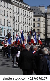 PARIS, FRANCE - April 30 2022: French War Veterans Parade