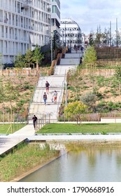 Paris, France - August 02 2020 : Stair Climbers In A Urban Park
