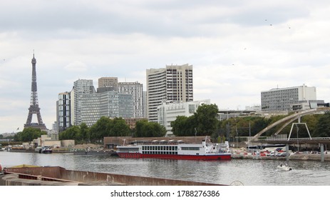 Paris, France - August 1 2020: Paris Skyline As Seen From Quai Louis Blériot