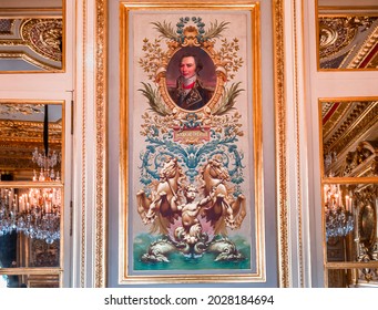 PARIS, FRANCE, AUGUST 11, 2021 : Interiors And Architectural Details Of Hotel De La Marine, In Place De La Concorde.