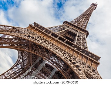 PARIS, FRANCE - AUGUST 22, 2012: The Eiffel Tower Tourist Attraction in Paris, view from below