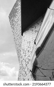 Paris, France - August 24, 2022: Paris Philharmonic. Huge Aluminum Building And Shiny Stainless Steel Facades In The Parc De La Villette.
