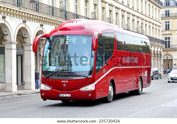PARIS, FRANCE - AUGUST 8, 2014: Touristic coach\
Irizar PB at the city\
street.