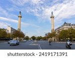 Paris, France. Avenue du Trône with two Doric columns (built in 1787) former symbol of a Royal entry into Paris.