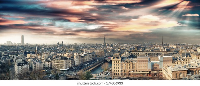 Paris, France. Beautiful city panoramic skyine from the top of Notre Dame.