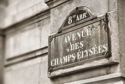 Paris, France - Champs Elysees Street Sign. One Of The Most Famous Streets In The World.