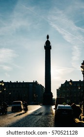 PARIS, FRANCE - CIRCA DECEMBER 2016: View On Place Vendôme And Its Backlit Column From Rue De La Paix.