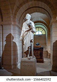 Paris, France. Circa October 2019. Sculpture and tomb of Voltaire in The Panth?on, mausoleum for the remains of distinguished French citizens.