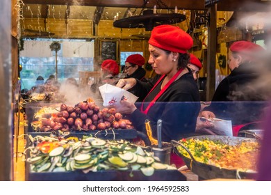 Paris, France - Dec 2015: Food Market Nearby Eiffel Tower In Paris, France.