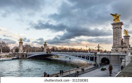 Paris, France - December 25: The Alexander III bridge (Pont Alexandre III) over the Seine river in Paris, France; on December 25, 2013