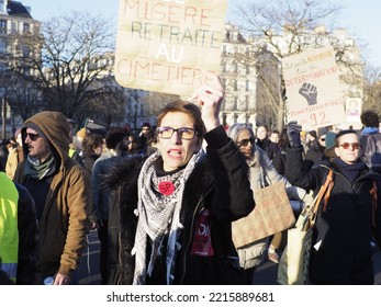 Paris, France, Europe, February 5 2020, Demonstrators In The Streets Of Paris Against The Pension Reform